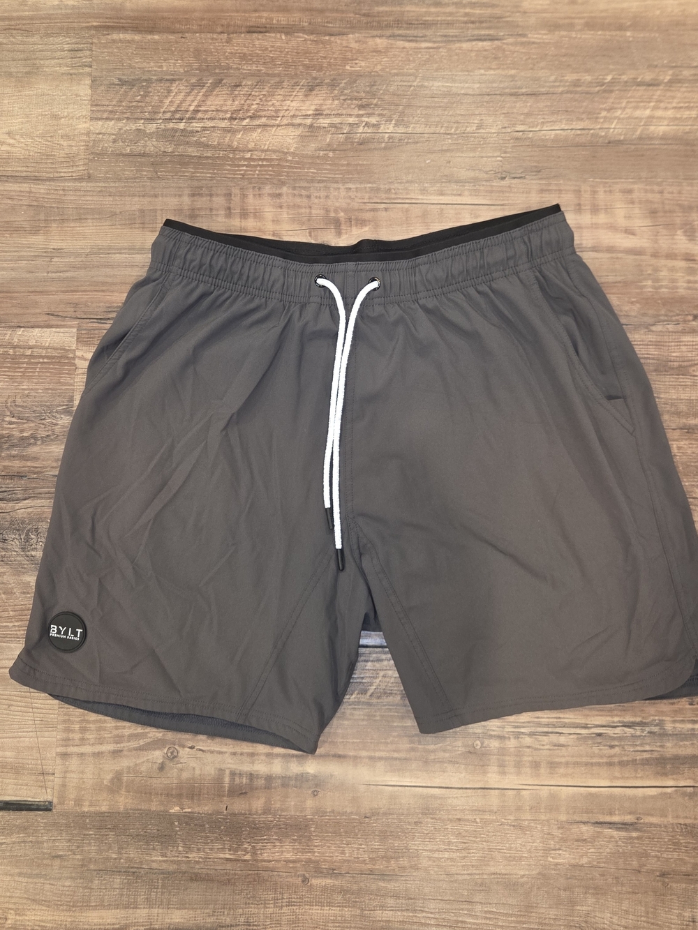 BYLT Basics Charcoal Athletic Shorts with White Drawstring